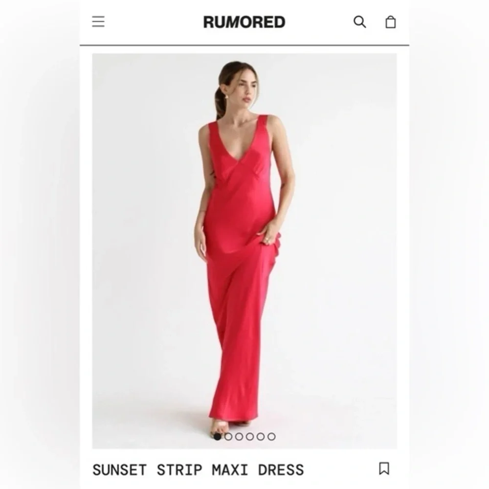 NWT Rumored Red Formal Satin Maxi Dress plunge V-neck floor length open back